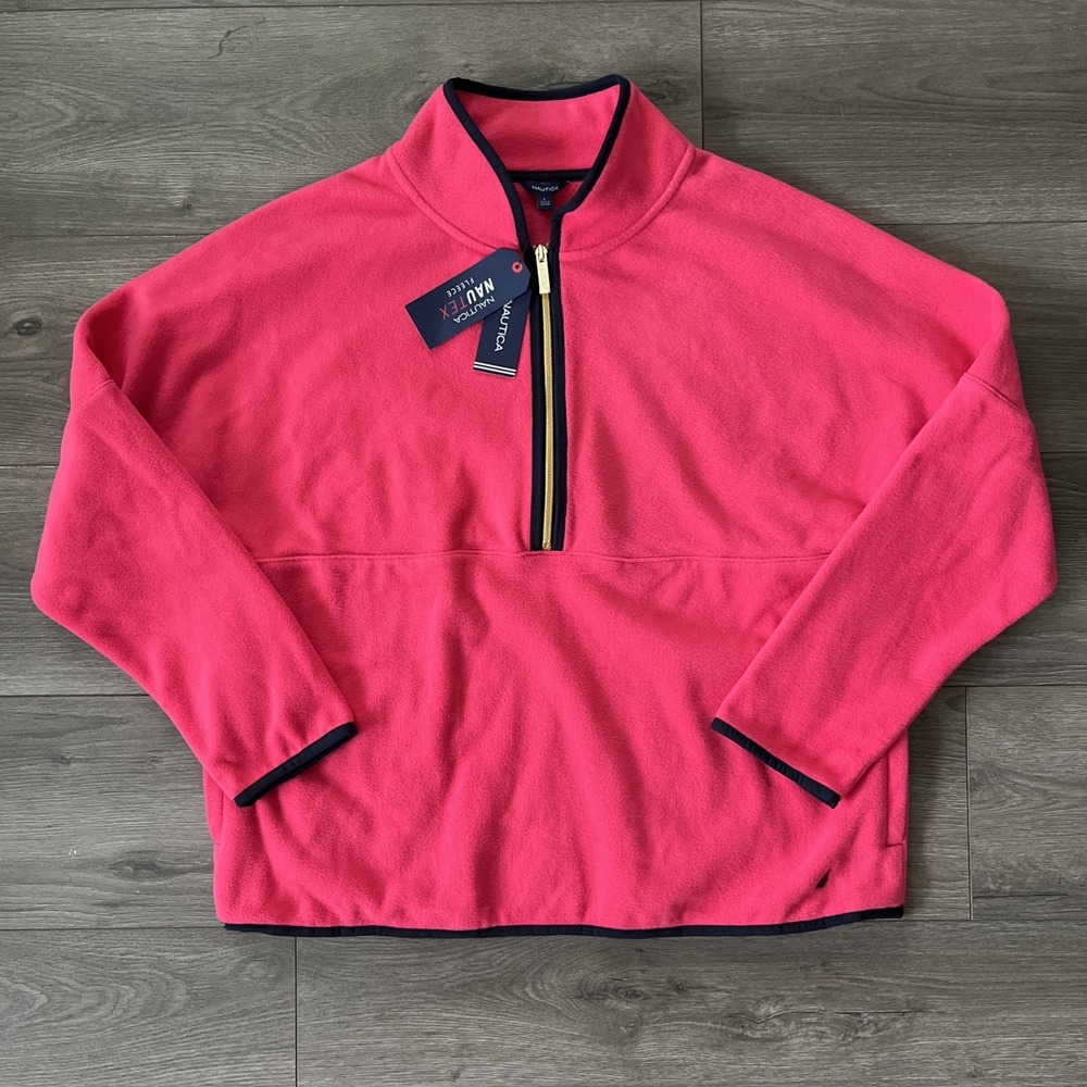 Nautica Nautex Fleece Womens L 1/4 Zip Pullover NWT Pink
